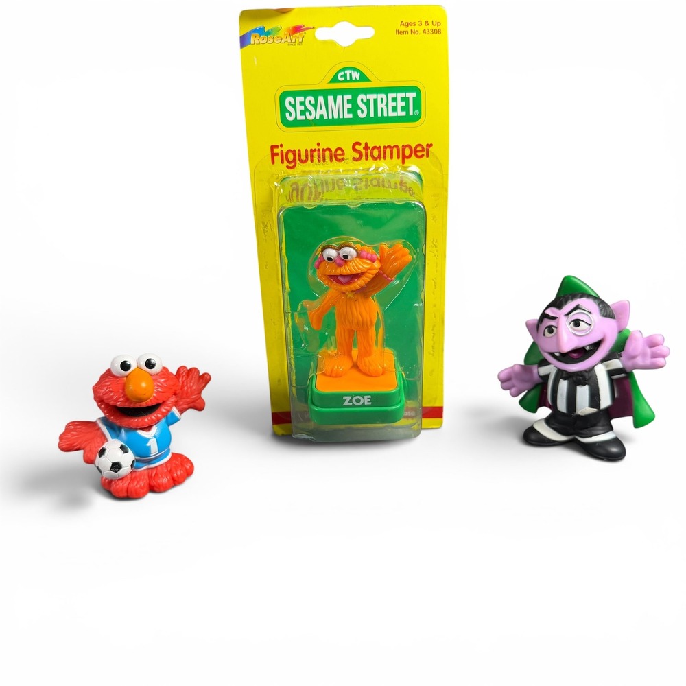 Sesame Street Figures Lot Zoe Stamper Vintage 1997 Elmo Soccer Count Referee